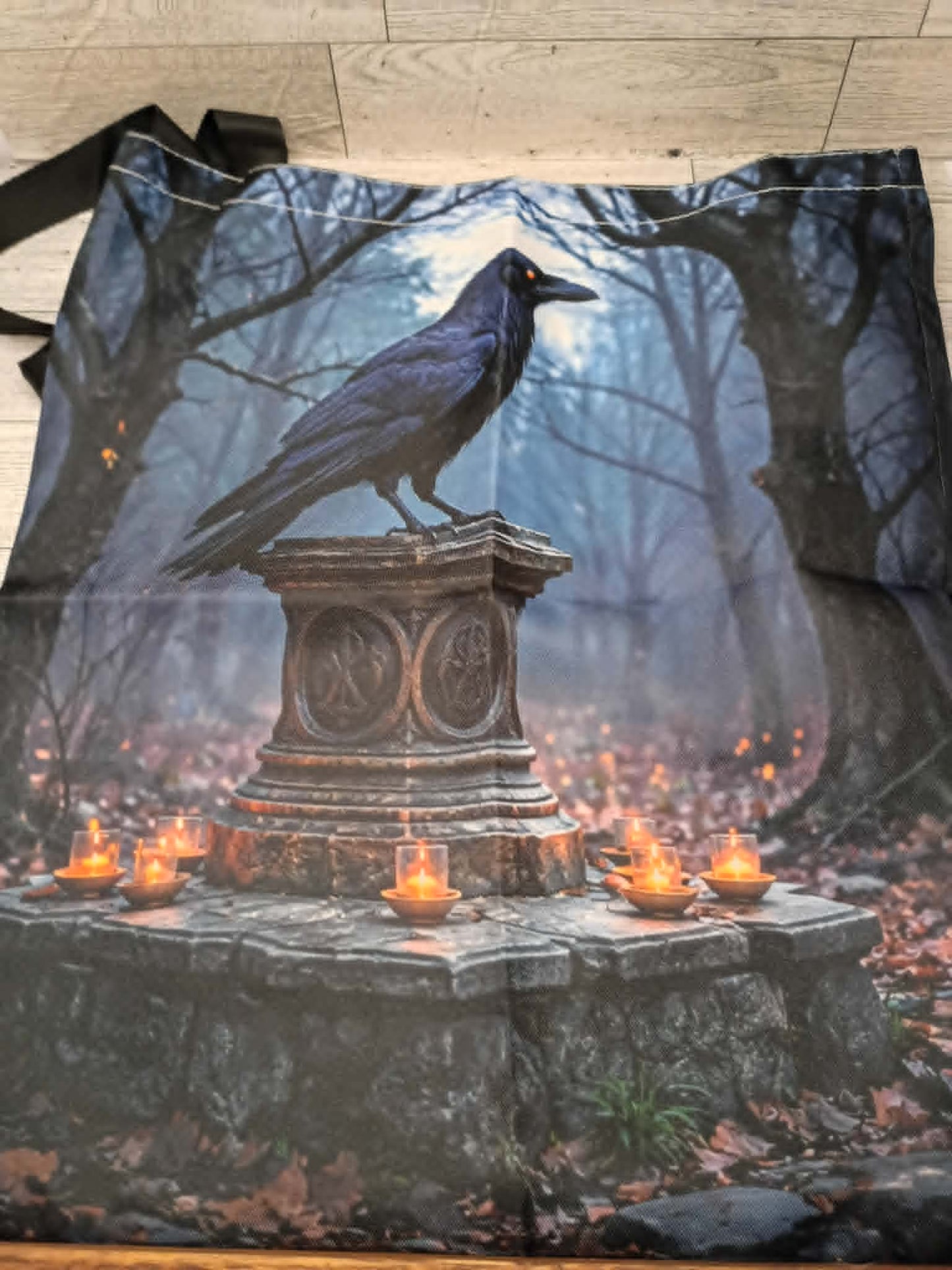 raven tote bag on desk
