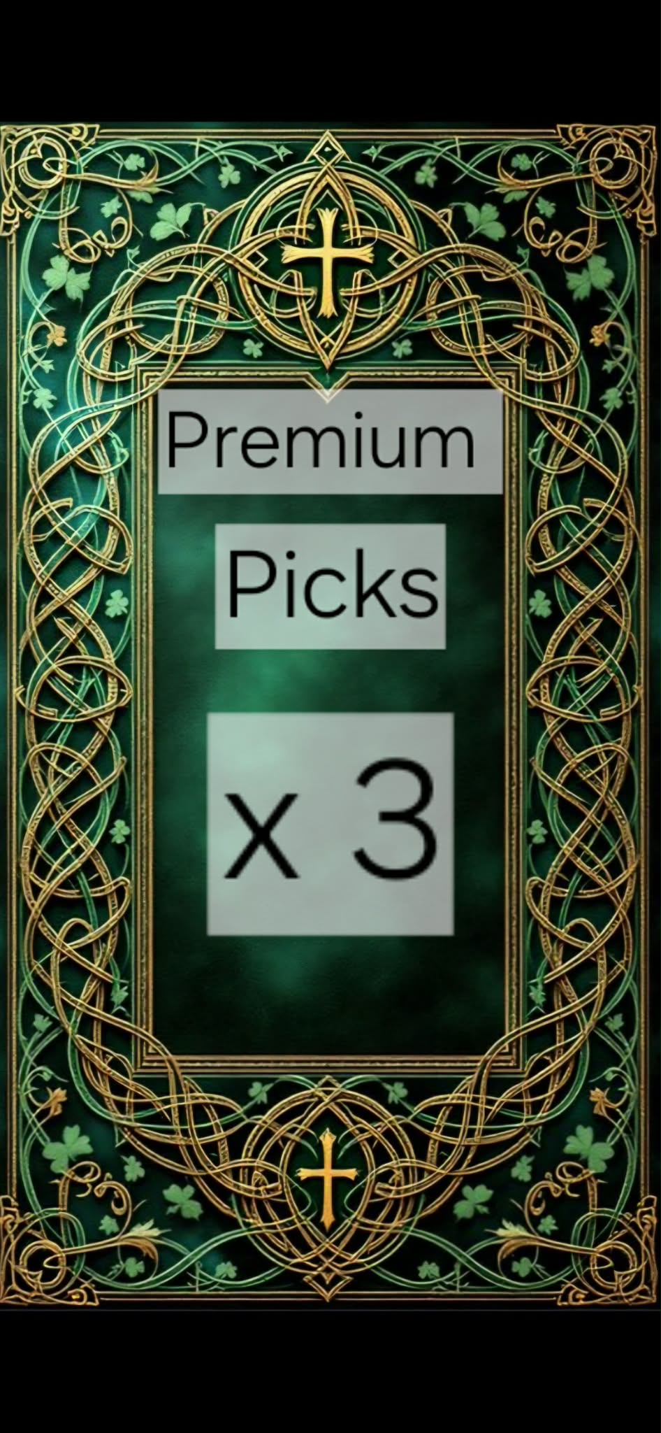 Decorative frame with 'Premium Picks x 3' text on a green background