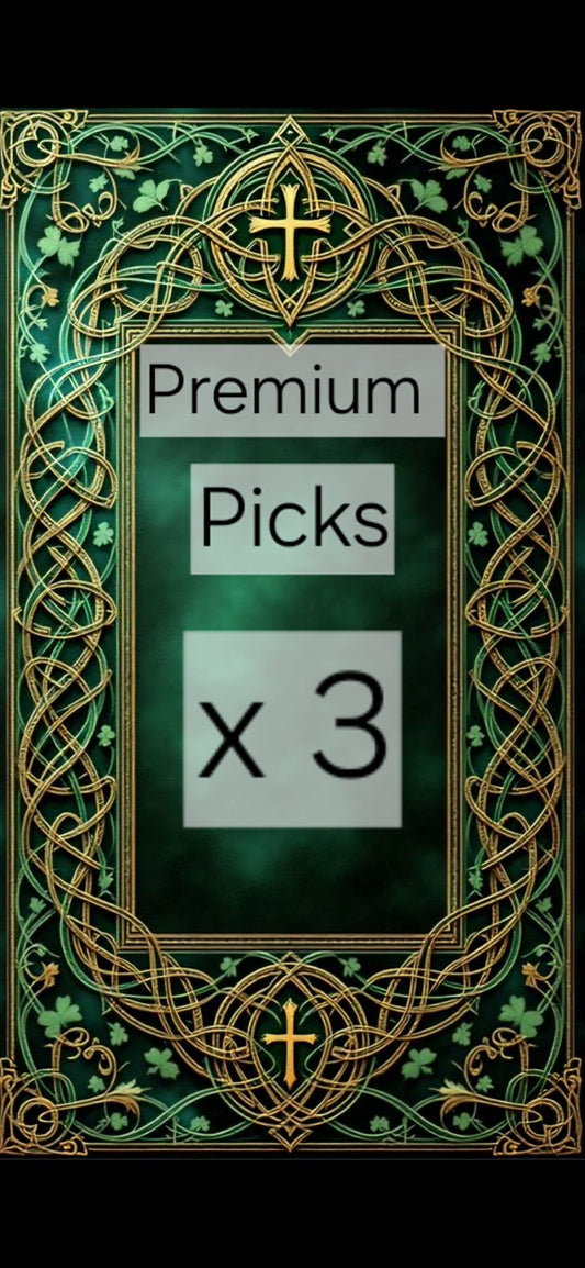 Decorative frame with 'Premium Picks x 3' text on a green background