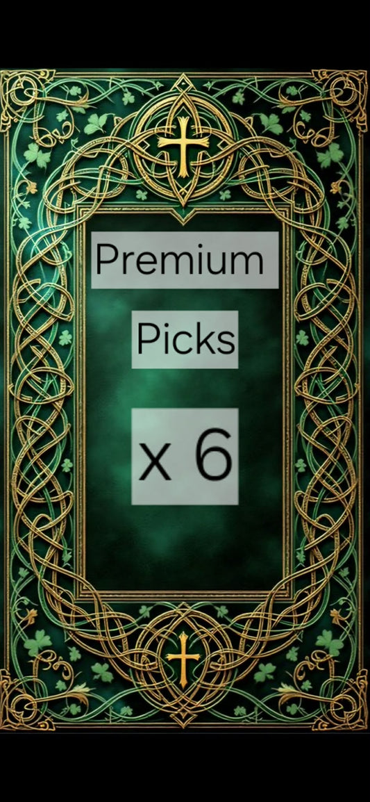 Decorative frame with 'Premium Picks x 6' text on a green background